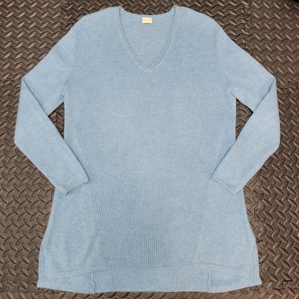 Poetry 100% Cashmere V Neck Sweater Blue Tunic Lightweight Small